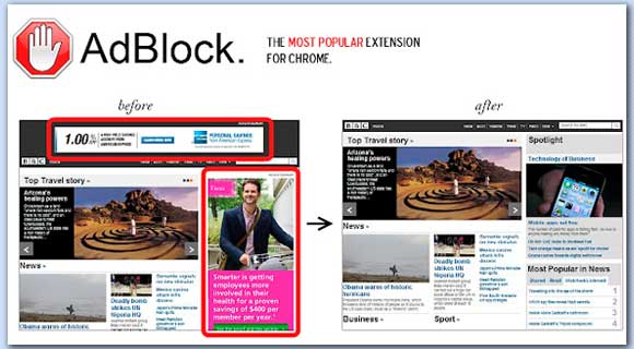 adblock – блокирует рекламу по всему интернету